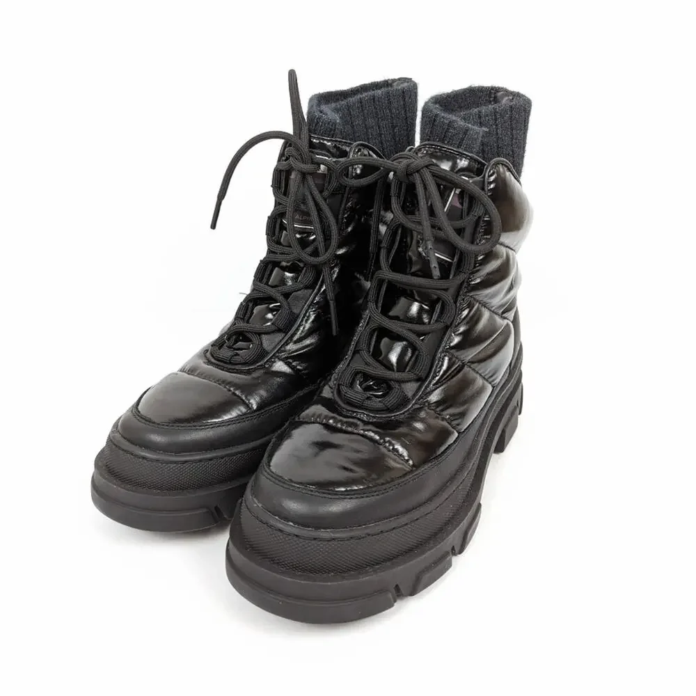 Sam Edelman Black Tabitha Quilted Lace-Up Boot Size 6